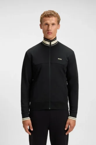Sweatshirt med dragkedja och randiga detaljer i en bomullsblandning