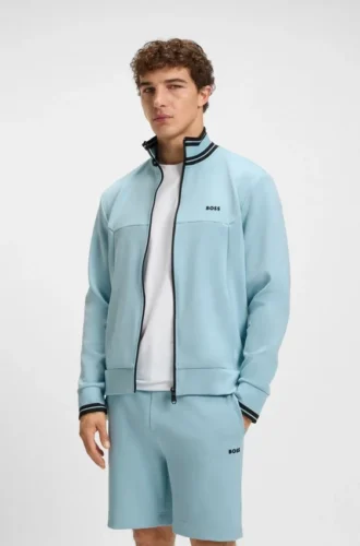 Sweatshirt med dragkedja och randiga detaljer i en bomullsblandning