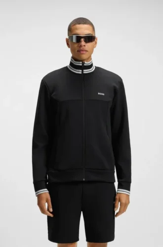Sweatshirt med dragkedja och randiga detaljer i en bomullsblandning
