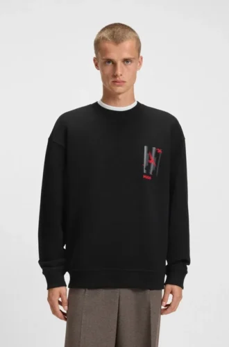Sweatshirt med fågelmotiv i bomullsfrotté