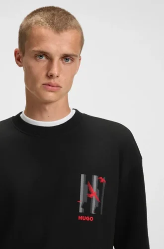 Sweatshirt med fågelmotiv i bomullsfrotté