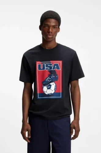 T-shirt i bomull med fotbollsmotiv och avslappnad passform