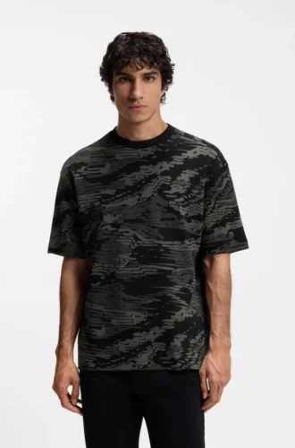 T-shirt i bomull med kamouflagejacquard