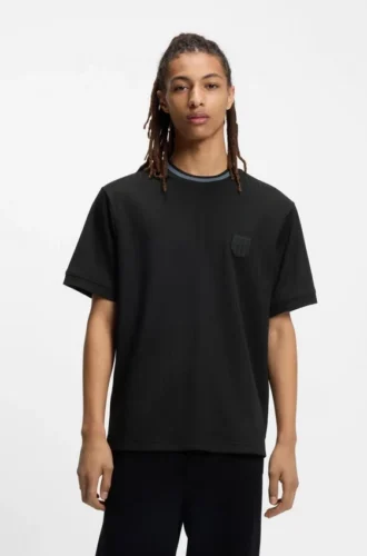 T-shirt i bomullsblandning med drop-needle-ränder