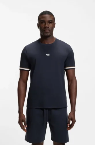T-shirt i bomullsblandning med logotyp och signaturränder