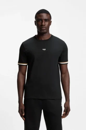 T-shirt i bomullsblandning med logotyp och signaturränder