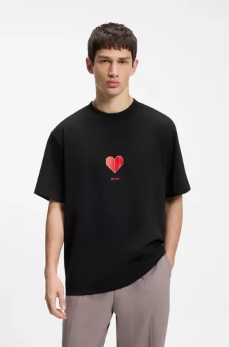 T-shirt i bomullsjersey för alla kön med origami-hjärtmotiv