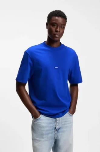 T-shirt i bomullsjersey med blå logotyp