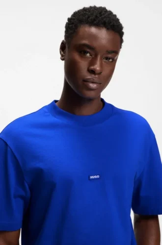 T-shirt i bomullsjersey med blå logotyp