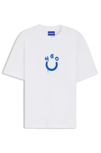 T-shirt i bomullsjersey med Happy HUGO-logotyp