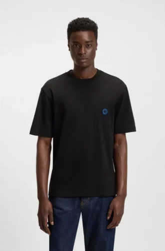 T-shirt i bomullsjersey med Happy HUGO-logotyp