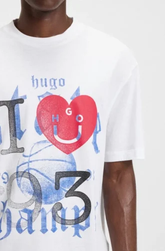 T-shirt i bomullsjersey med Happy HUGO-motiv