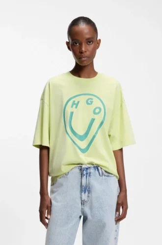 T-shirt i bomullsjersey med Happy HUGO-tryck i smält effekt