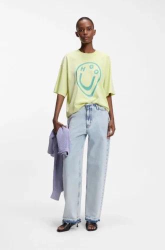 T-shirt i bomullsjersey med Happy HUGO-tryck i smält effekt