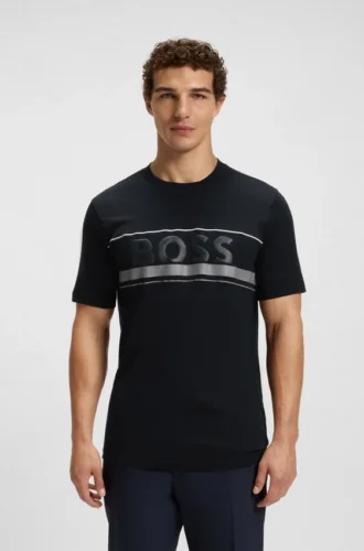 T-shirt i bomullsjersey med logotyp och ränder