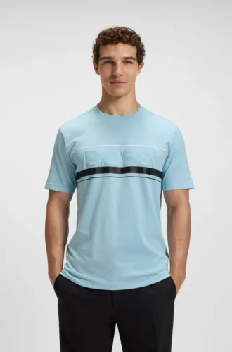 T-shirt i bomullsjersey med logotyp och ränder