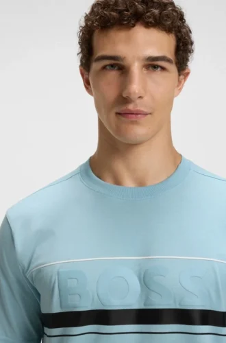 T-shirt i bomullsjersey med logotyp och ränder