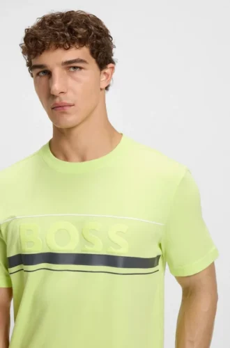 T-shirt i bomullsjersey med logotyp och ränder