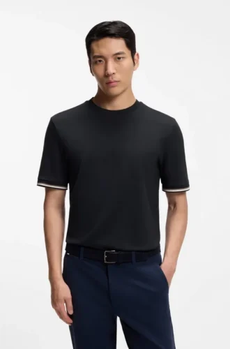 T-shirt i bomullsjersey med manschetter med signaturränder