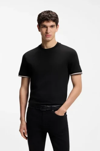 T-shirt i bomullsjersey med manschetter med signaturränder