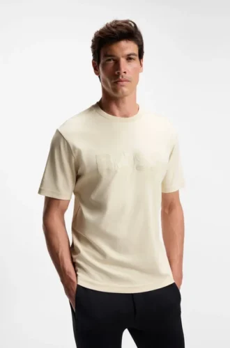 T-shirt i bomullsjersey med strukturerad logotyp