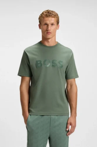 T-shirt i bomullsjersey med strukturerad logotyp