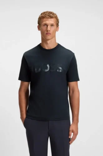 T-shirt i bomullsjersey med strukturerad logotyp