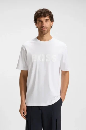 T-shirt i bomullsjersey med strukturerad logotyp