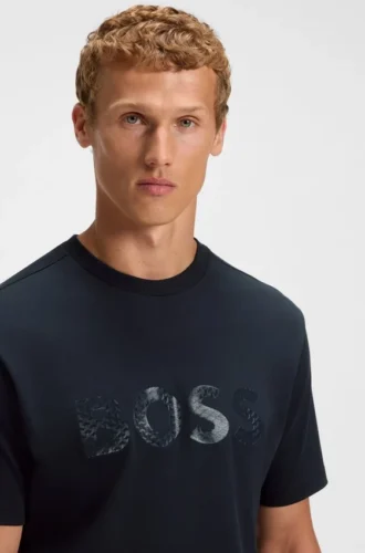 T-shirt i bomullsjersey med strukturerad logotyp