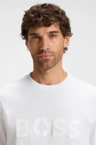 T-shirt i bomullsjersey med strukturerad logotyp