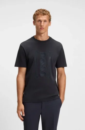 T-shirt i interlock-bomull med tryck i mesh