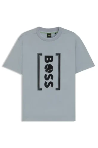 T-shirt i interlock-bomull med tryck i mesh