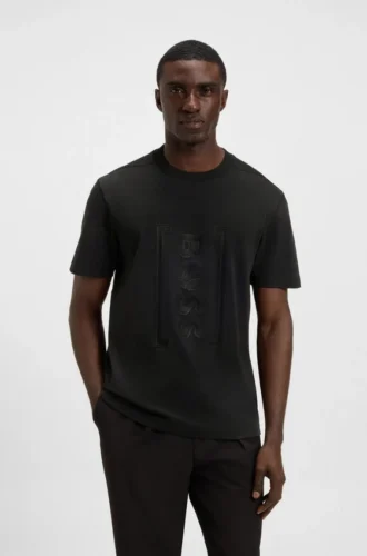 T-shirt i interlock-bomull med tryck i mesh