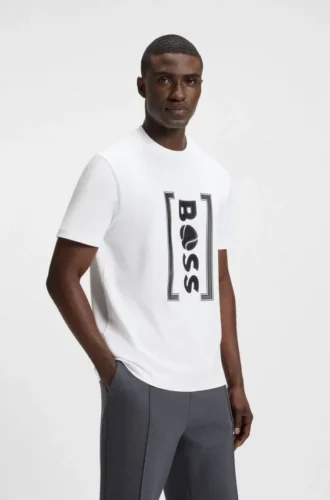 T-shirt i interlock-bomull med tryck i mesh