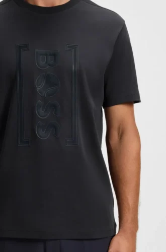 T-shirt i interlock-bomull med tryck i mesh