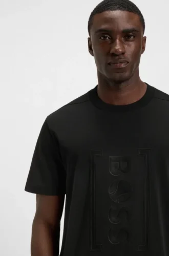 T-shirt i interlock-bomull med tryck i mesh
