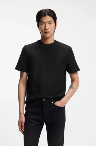 T-shirt i merceriserad bomull med monogramjacquard