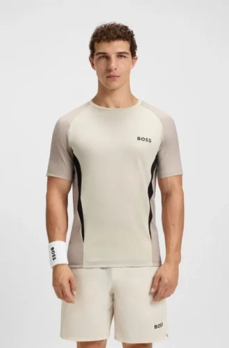T-shirt i mesh-jersey med slim fit och färgblockering