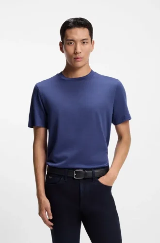 T-shirt i silke-ull med normal passform