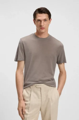 T-shirt i silke-ull med normal passform