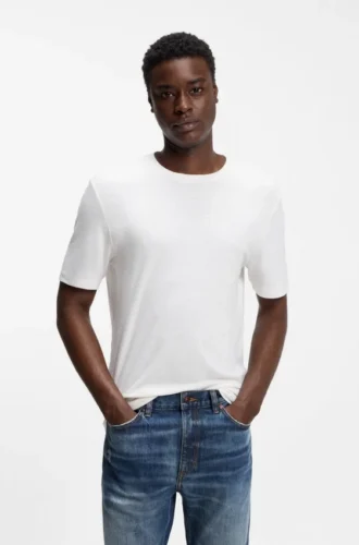 T-shirt i slub-interlock med smal passform
