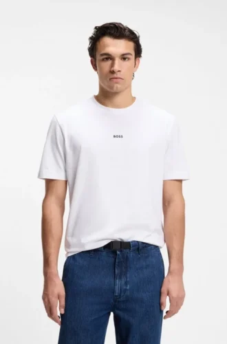 T-shirt i stretchbomull med kontrastlogotyp