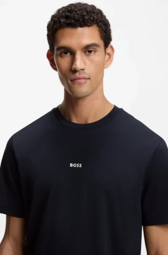 T-shirt i stretchbomull med kontrastlogotyp