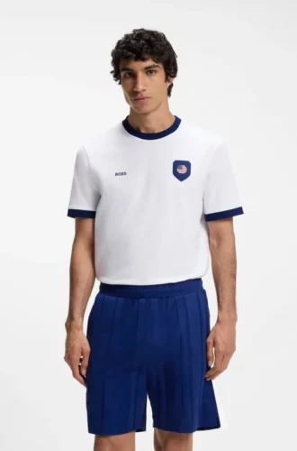 T-shirt i stretchbomull med landsflagga och logotyp