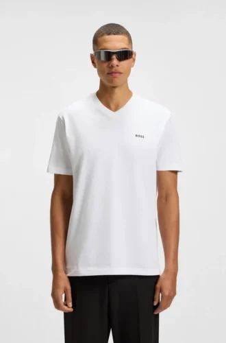 T-shirt i stretchbomull med normal passform och kontrastlogotyp