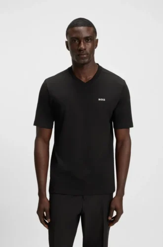 T-shirt i stretchbomull med normal passform och kontrastlogotyp