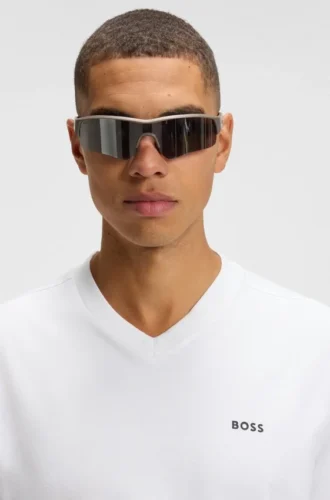 T-shirt i stretchbomull med normal passform och kontrastlogotyp