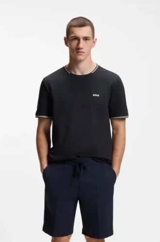T-shirt i stretchbomull med ränder och logotyp