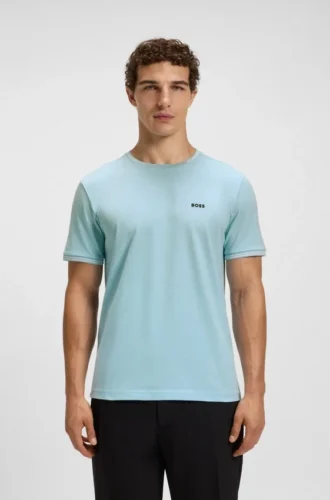 T-shirt i stretchbomull med ränder och logotyp