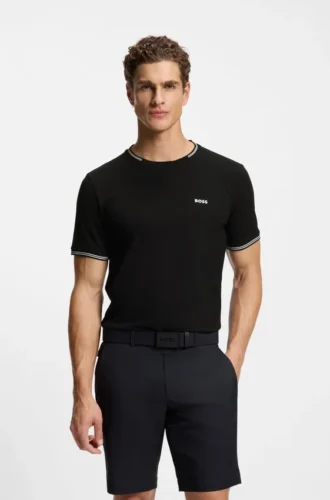 T-shirt i stretchbomull med ränder och logotyp